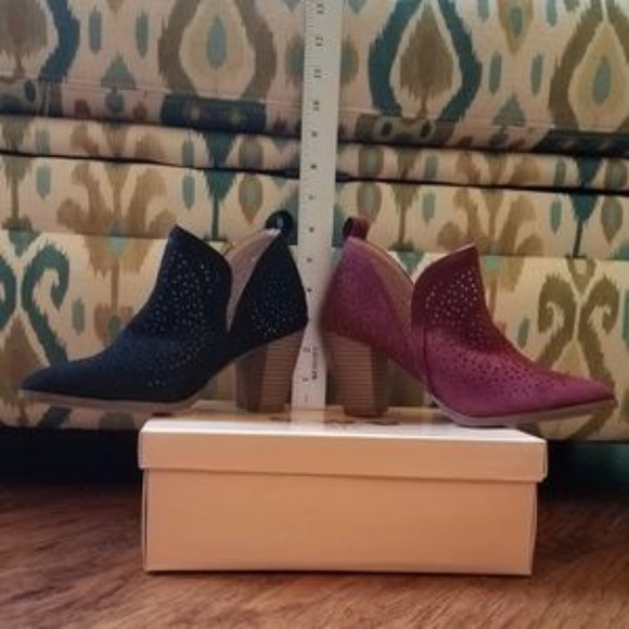 Burgundy Suede Perforated Block Heel Bootie - Picture 4 of 6